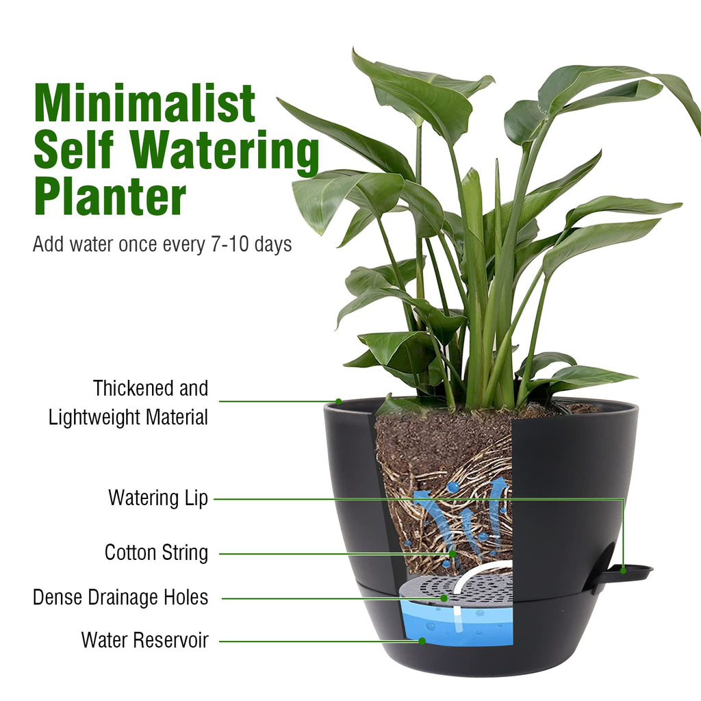 12 in Large Self Watering Pot, Plant Pots for Indoor Outdoor Plants