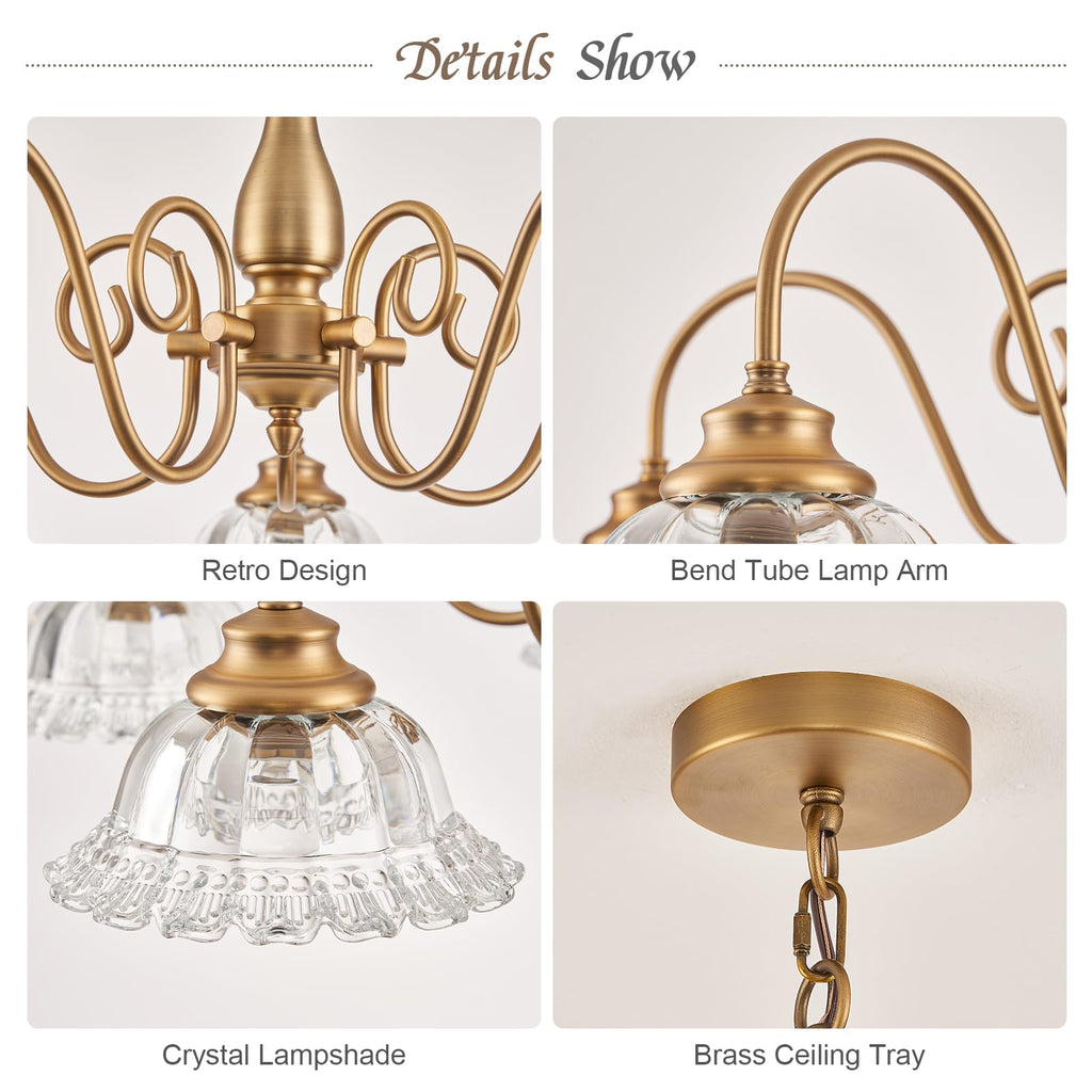 Vintage Chandelier Dining Room Light Fixture Over Table Brass 5 Light Chandelier Lighting Fixture
