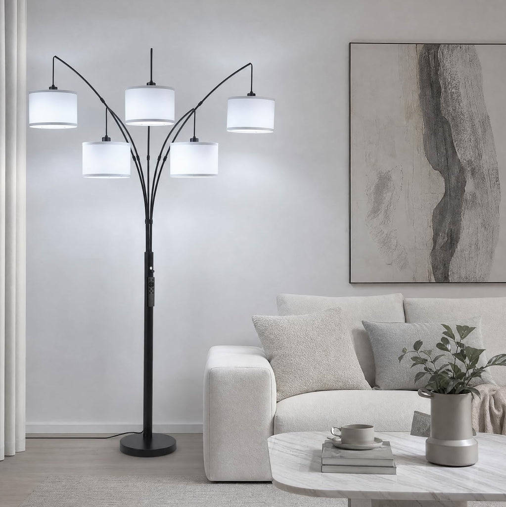Floor Lamps, 4000LM Super Bright Arc Floor Lamp with Remote Control, 5 Light Tall Floor Lamps with Stepless