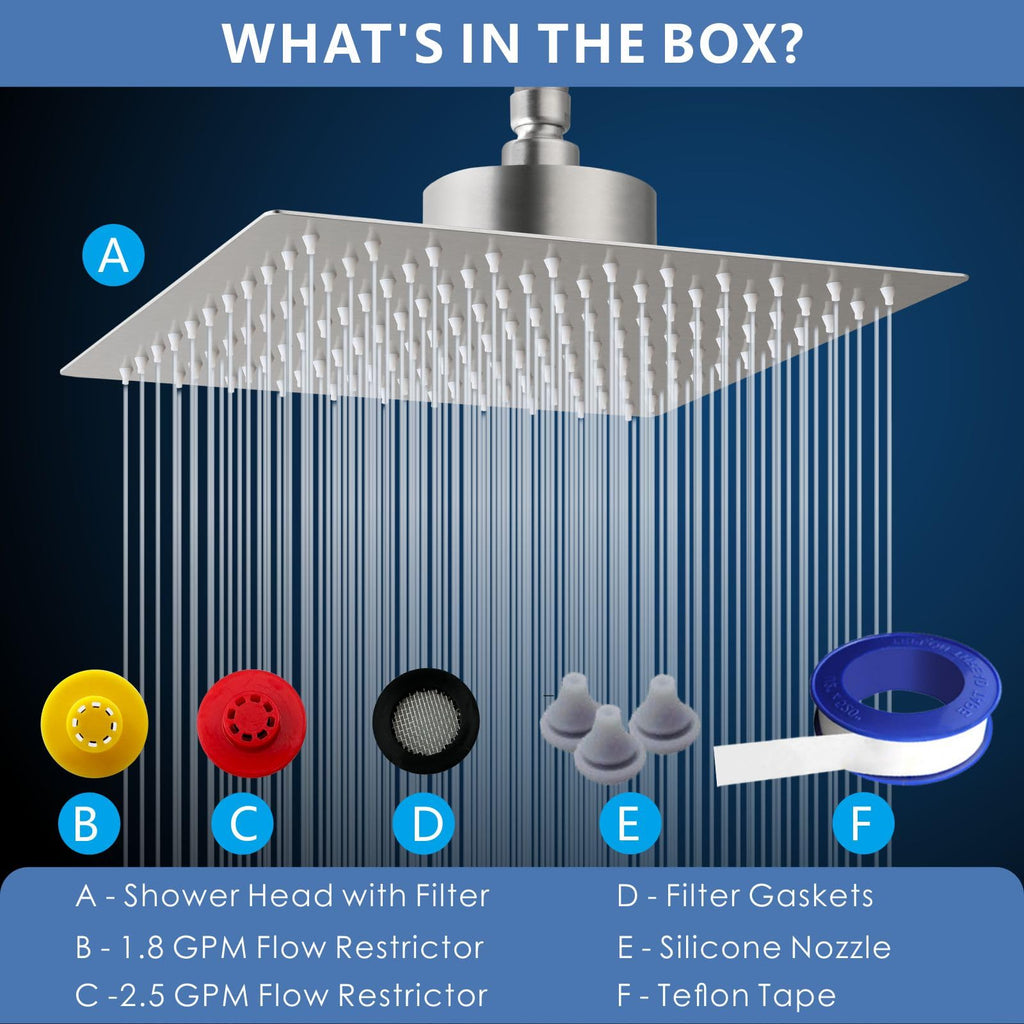 Rain Shower Head with Filtered - High Flow Bathroom Rainfall Filter Showerhead For Hard Water, Upgraded 304 Stainless