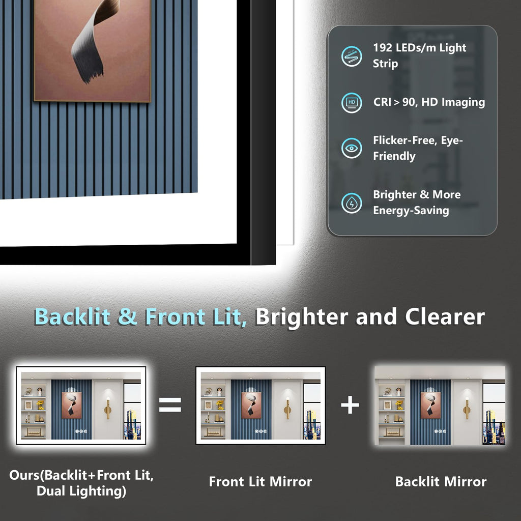 68x38 Black LED Bathroom Mirror, Backlit & Front Lit Lighted Mirror