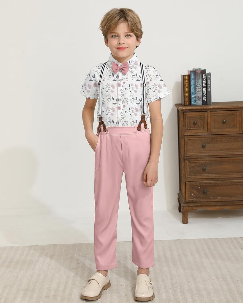 Boys Suits 3 Pieces Formal Dress Shirt with Bowtie+Suspender Pants Boy Gentleman Outfits Set