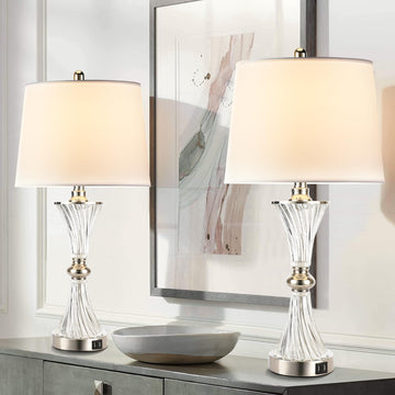 Touch Control Table Lamp s 3 Way Dimmable White Drum Shade Modern Bedsides Nightstand lamp Set of 2 with 2 USB