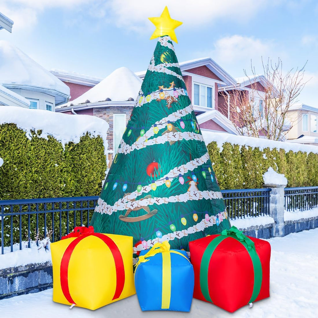 7 FT Christmas Inflatables Tree Outdoor Decorations Blow Up Yard Present Box with Built-in LEDs for Indoor Party