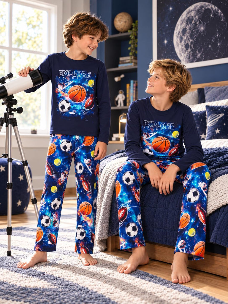 Boys Piece Long Sleeve Pajamas Sport Game Space
