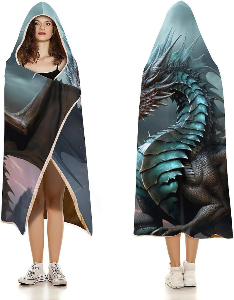Cool Dragon Wearable Blanket Hoodie for Adults Oversized Fleece Hooded Sweatshirt Blanket Soft Cozy Wrap