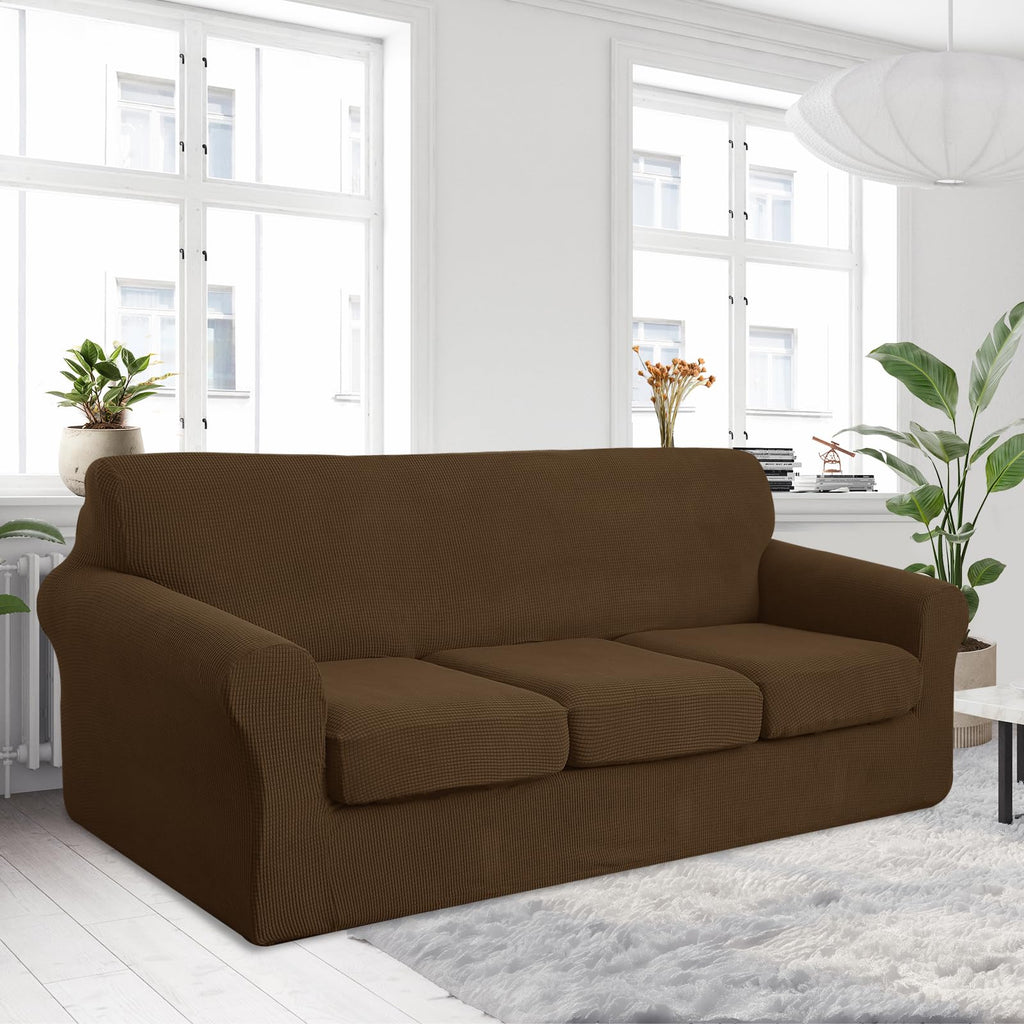 4 Pieces Oversized Stretch Couch Cover Slipcover, Brown