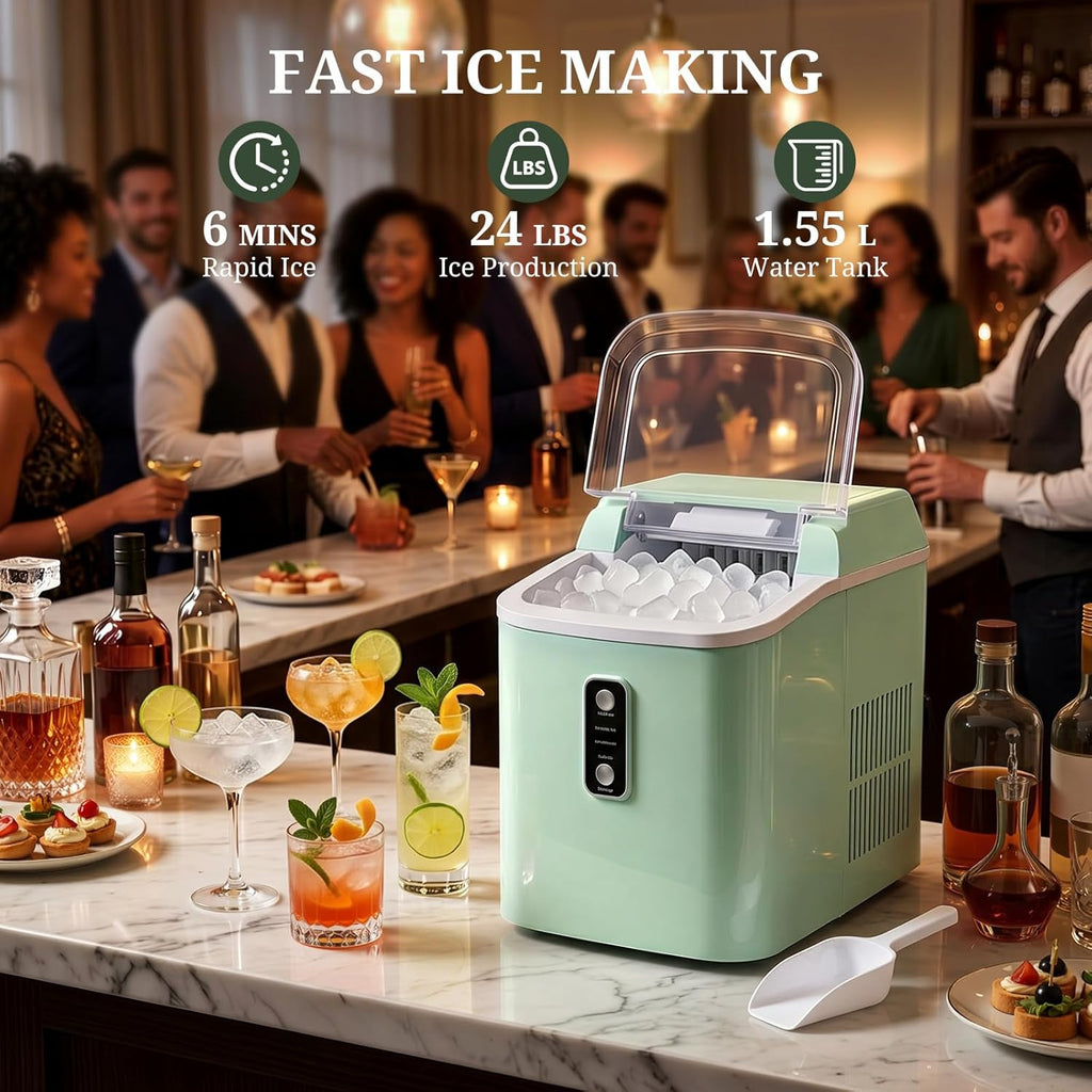 Nugget Ice Maker Countertop, 6-Min Fast Chewable Pellet Ice, 24lbs/24H Portable Ice Machine with Self-Cleaning, Ice