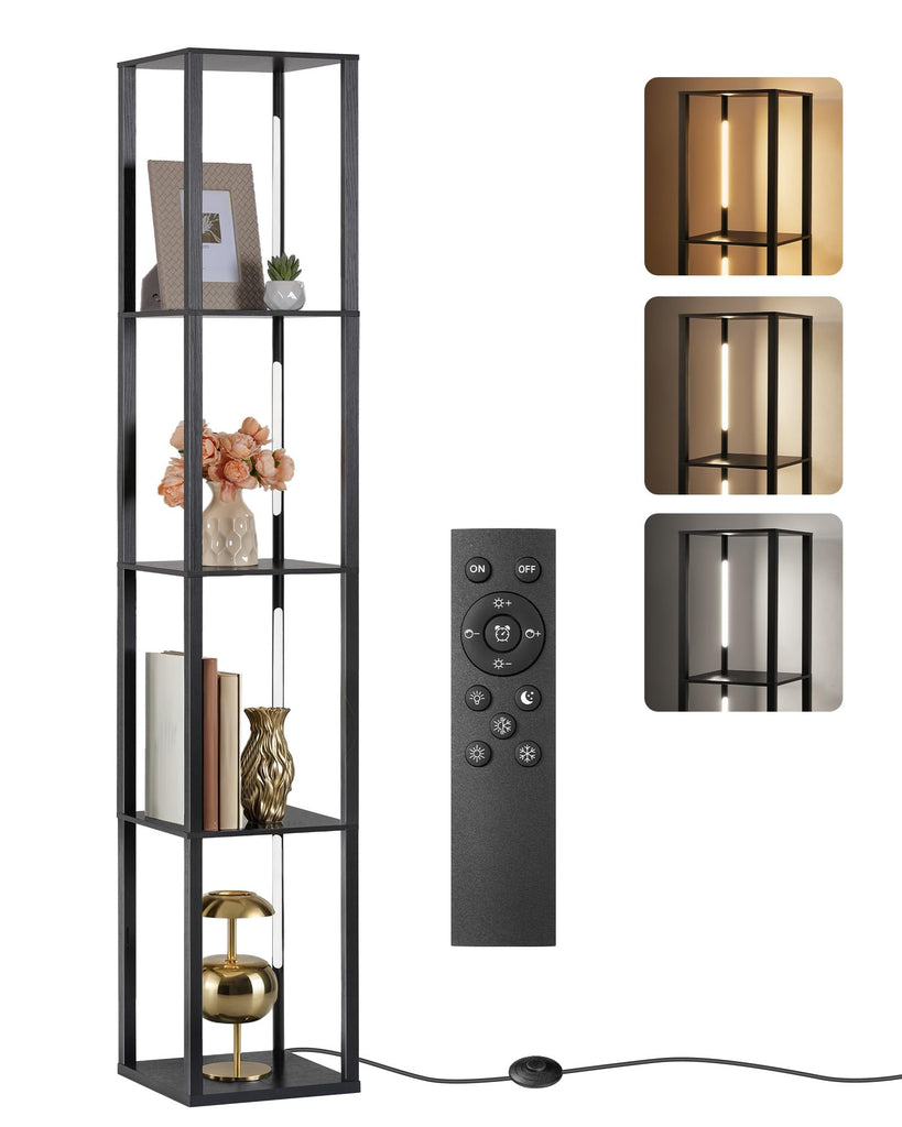 64.2" Display Shelf with Light, Modern Corner Floor Lamp with Shelves, LED Dimmable Standing Lamp with