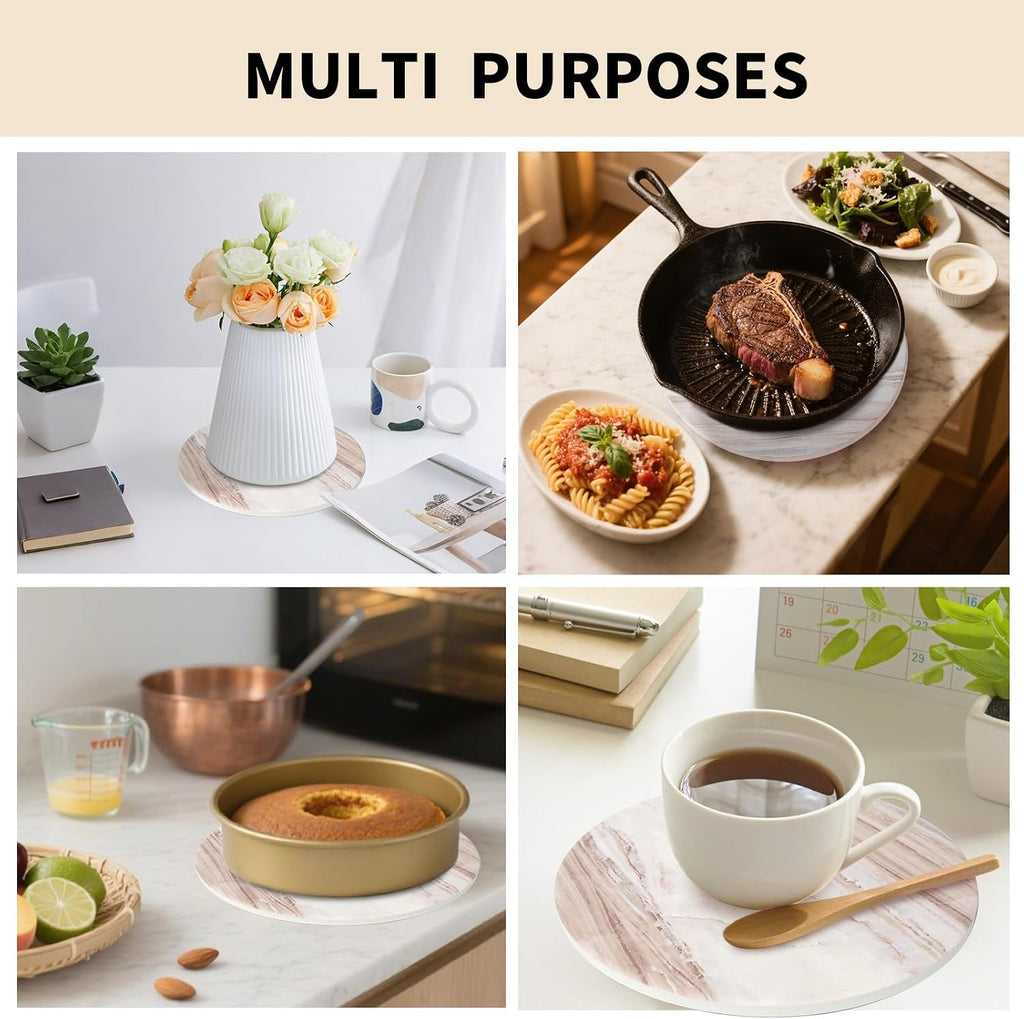 Inch Trivets for Hot Dishes, Pots and Pans, Marble Style Ceramic Trivet with Holder, Absorbent Heat Resistant Hot - Set of 3