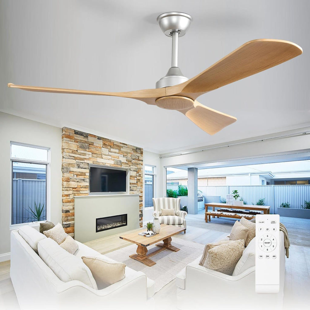 52 Inch 3 Blade Indoor Outdoor Fans for Patios - Wood Ceiling Fan No Light Remote APP Control Ultra Quiet DC Motor Reversible 6 Speed Timer A101-B0C4H65VXP