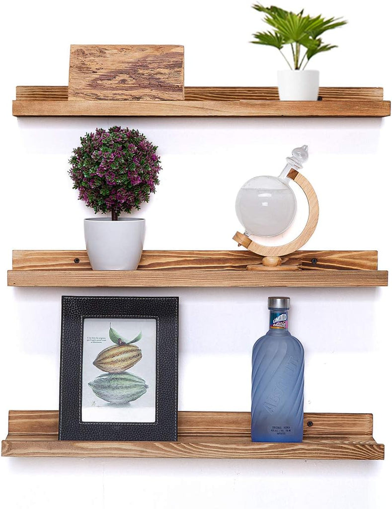24 Inch Floating Shelves Set of 3 - Rustic Wood Picture Ledge Shelf Storage Decor - Nursery Book Shelves, Wall