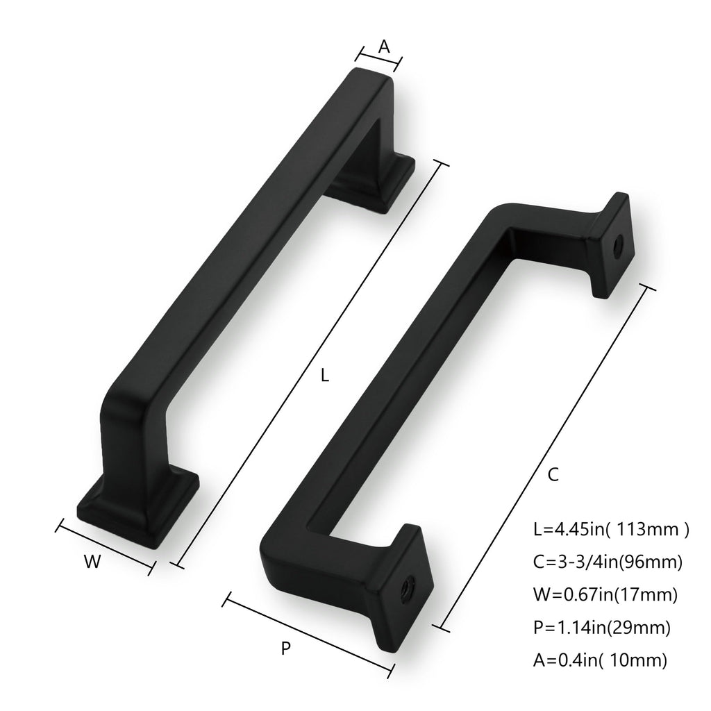 20 Pack Matte Black Cabinet Pulls, 3-3/4 Inch(96mm) Hole Centers Cabinet Handles Kitchen Hardware Straight Bar for