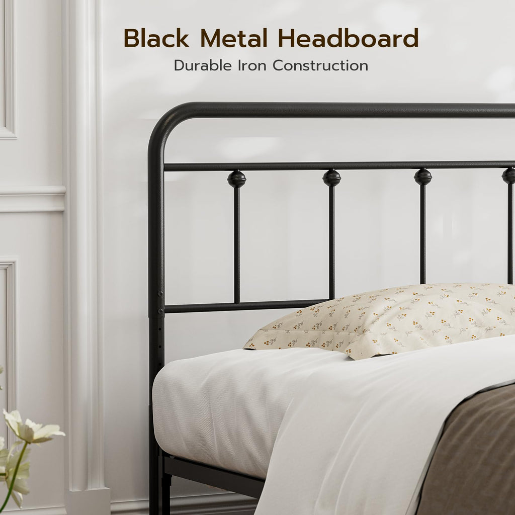 Metal Headboard, Adjustable Height, Farmhouse Victorian Style, Headboard Only Black