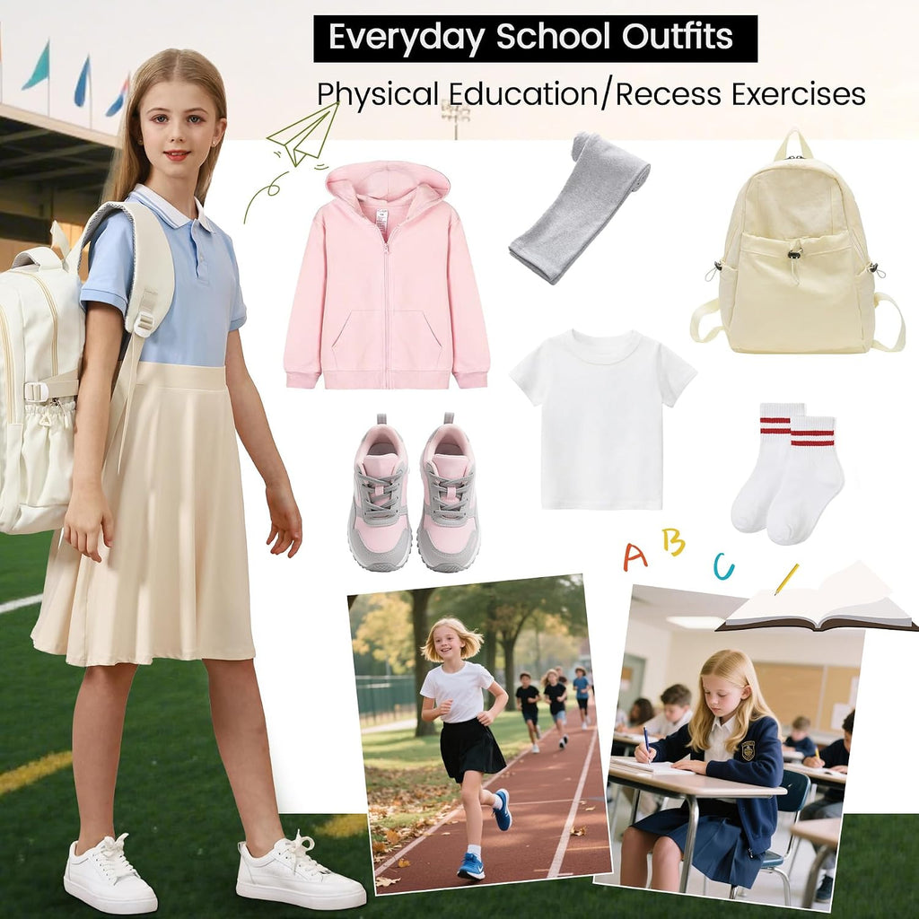 Knee Length Skorts for Girls A Line Uniform Skirt with Shorts