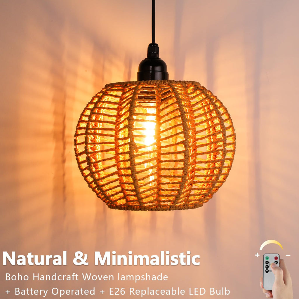 Battery Operated Chandelier, 2Pack Hanging Gazebo Lights, Cactus Shape Boho Rattan Pendant Lights Outdoor Waterproof