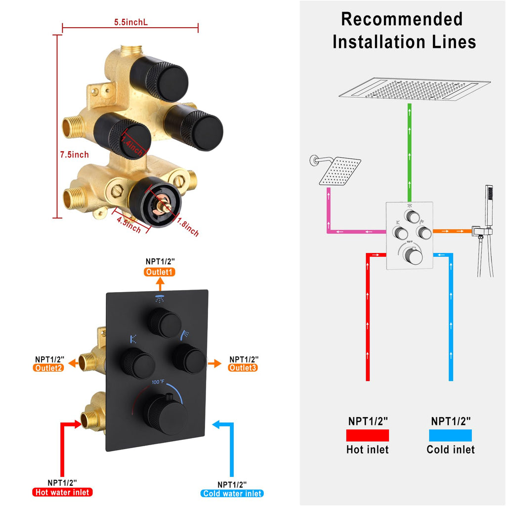 Dual Rain Shower Head System Faucet Set Ceiling Mount 14x20 Inch LED Head with 6 Inch Wall Head and Handheld Shower