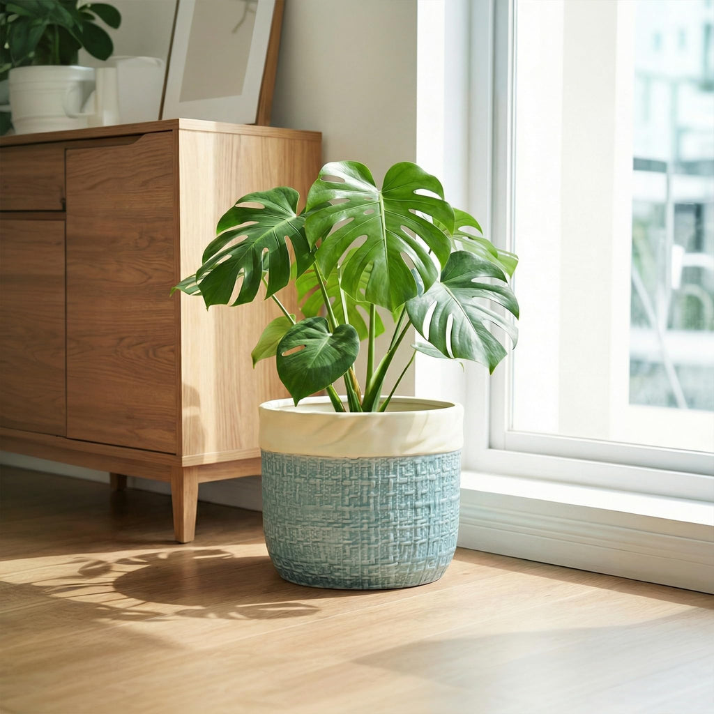 9.8 Inch Plant Pot - Ceramic Pots for Plants with Drainage Hole, Boho Plant Pots for Indoor Outdoor Plants