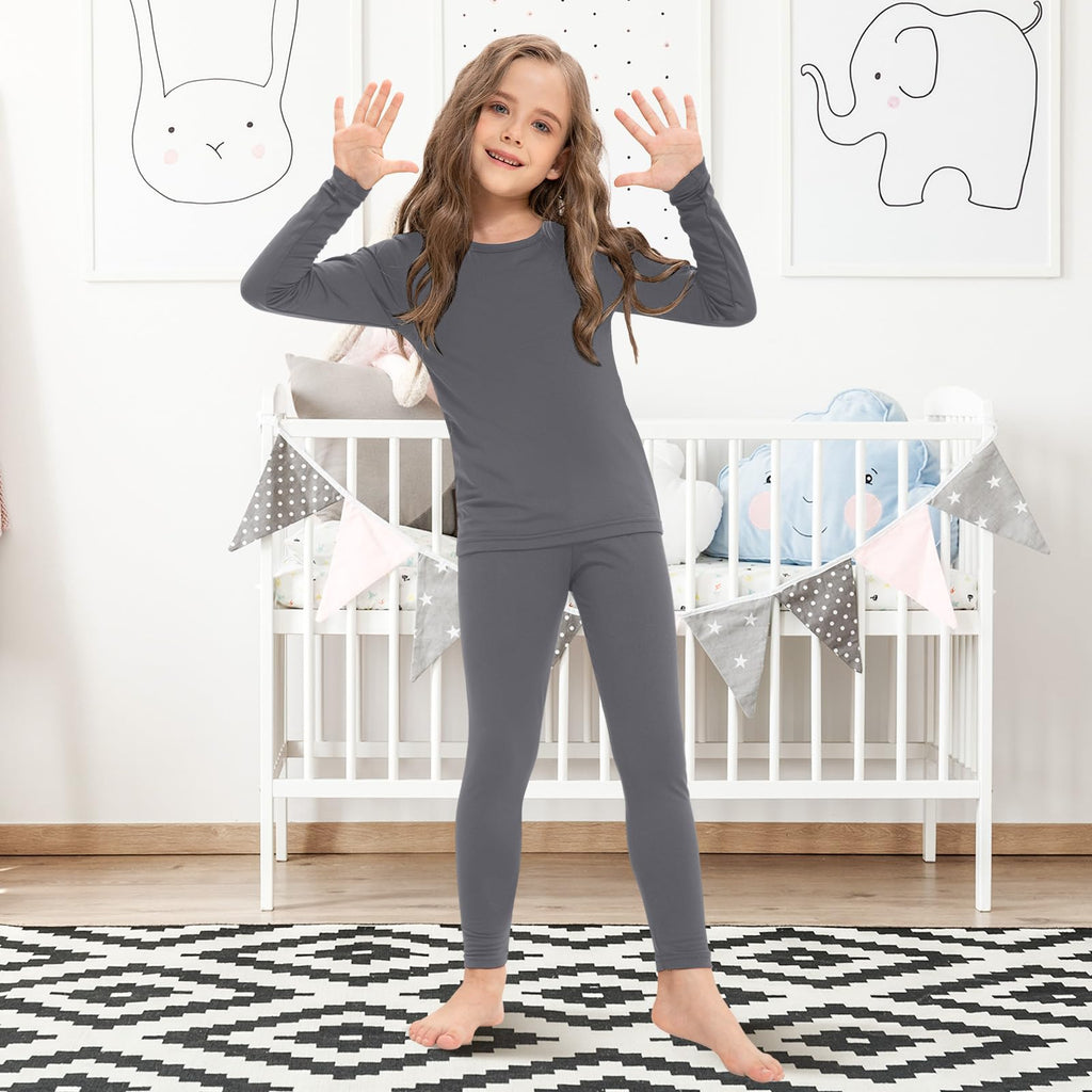 5 Set Girls Thermal Underwear Set Fleece Lined Long Winter Underwear Kids Base Layer Thermal Top Bottom Warm