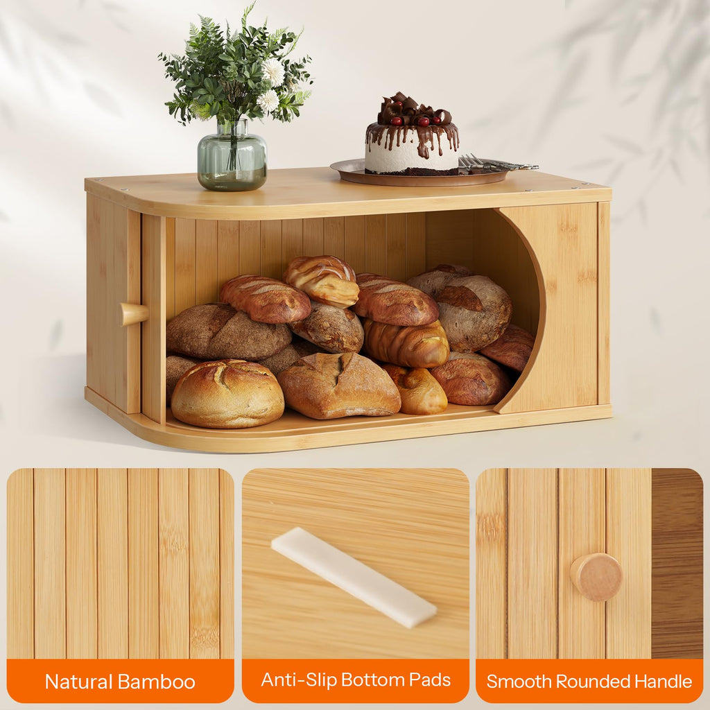 Bamboo Countertop, Roll Top, Bread Storage Container, Corner, Natural