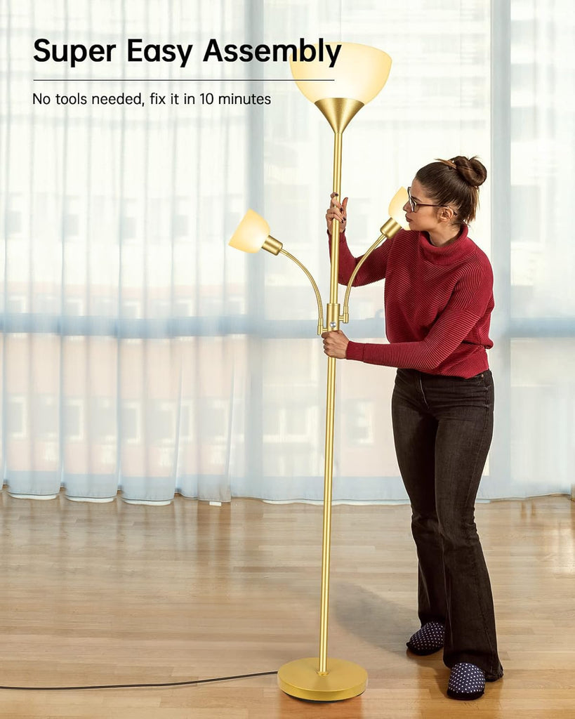 Floor Lamp, Torchiere Floor Lamps, 71 Inch Tall Standing Lamp, Bedroom Lamps with Reading Light, Rotary Switch, 3