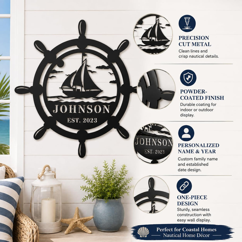 Coastal Metal Boat Anchor Sign, Metal Wall Art Decor, Nautical Outdoor Indoor Sign, Hanging Home Dining Room Decor