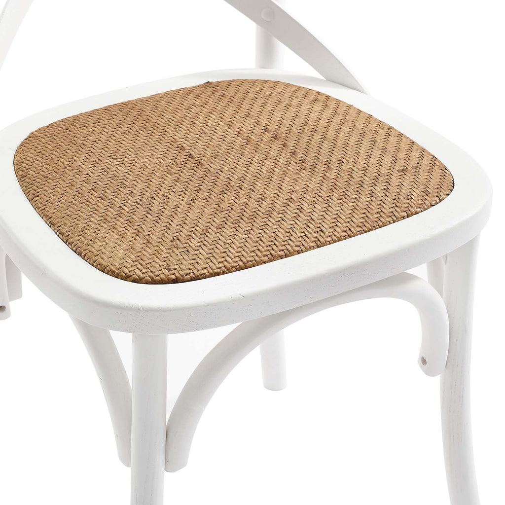 Gear Rustic Modern Farmhouse Elm Wood Rattan Dining Chair in White