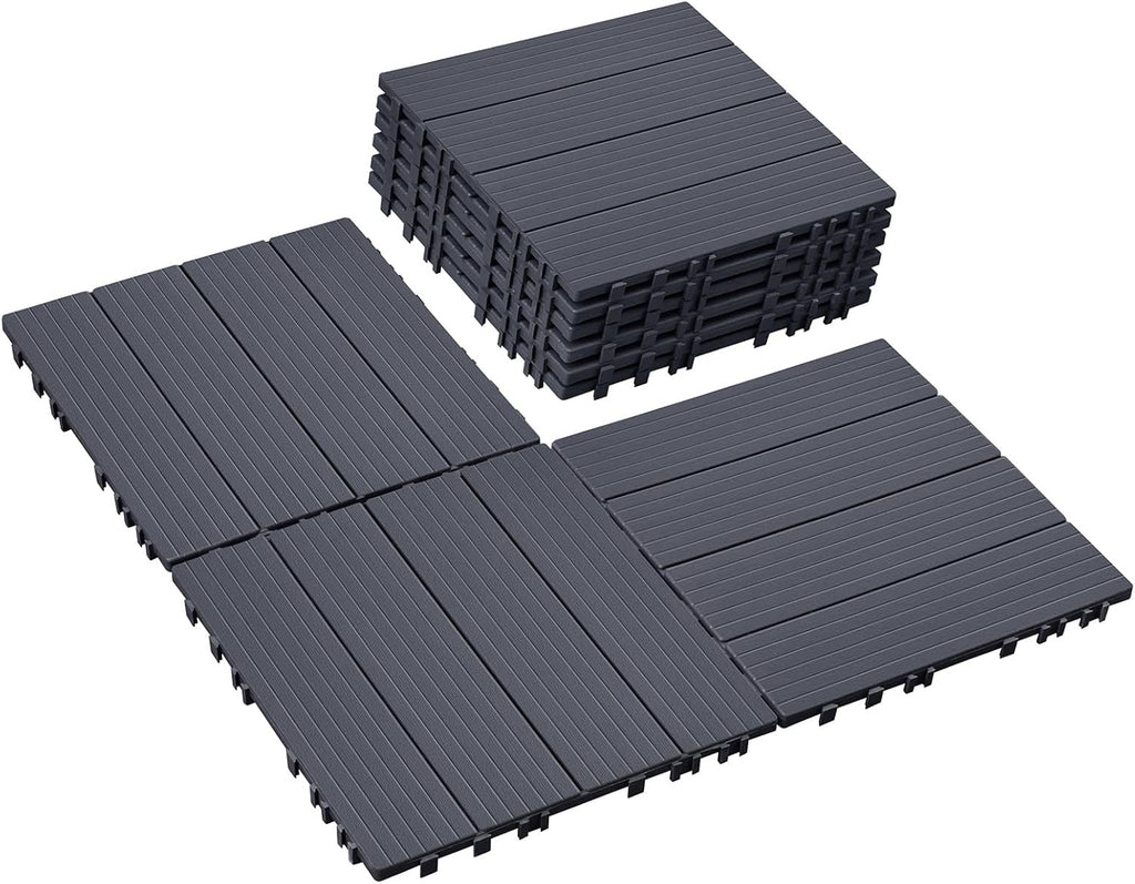 Plastic Interlocking Deck Tiles 9 PCS, All-Weather Outdoor Patio Flooring Tiles for Indoor, Balcony, Porch, Backyard