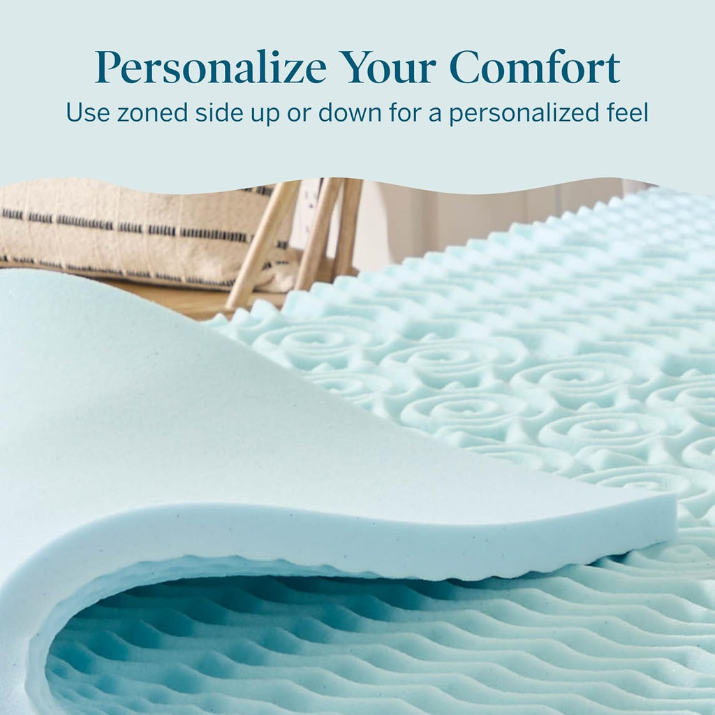 2 Inch Gel Memory Foam Mattress Topper, Queen size - 5 Zones - Cooling Gel Infusion - CertiPur Certified Foam