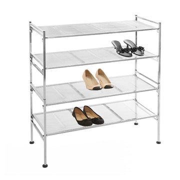 Sturdy Freestanding Storage Shelf, Closet, Entryway, Dorm Room Organizer Stackable Durable Metal Shoe Rack Silver