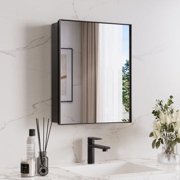 16 x 20 Medicine Cabinet Mirror, Black Aluminum Frame