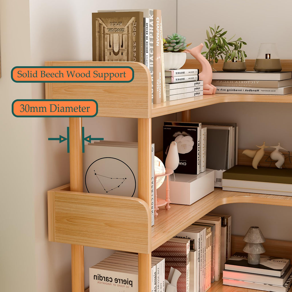 5-Tier Reversible Corner Bookshelf, L-Shaped Shelf, Oak