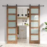 Double 24 x 84 inch Glass Barn Doors 48inch Barn Door with 8FT Hardware Kit & Handle Included,5-Pane