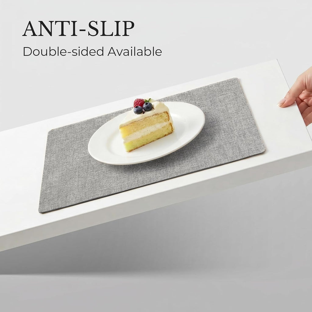 Vinyl Placemats, Reversible Faux Leather Heat Resistant Wipeable Table Mats, Waterproof Washable Non-Slip - Set of 4