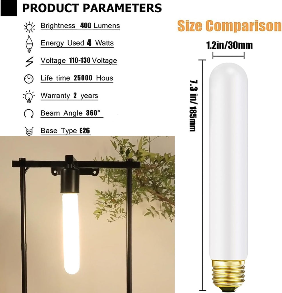 T10 Led Frosted Bulb 4W e26 Dimmable Tubular LED Light Bulb 3000K