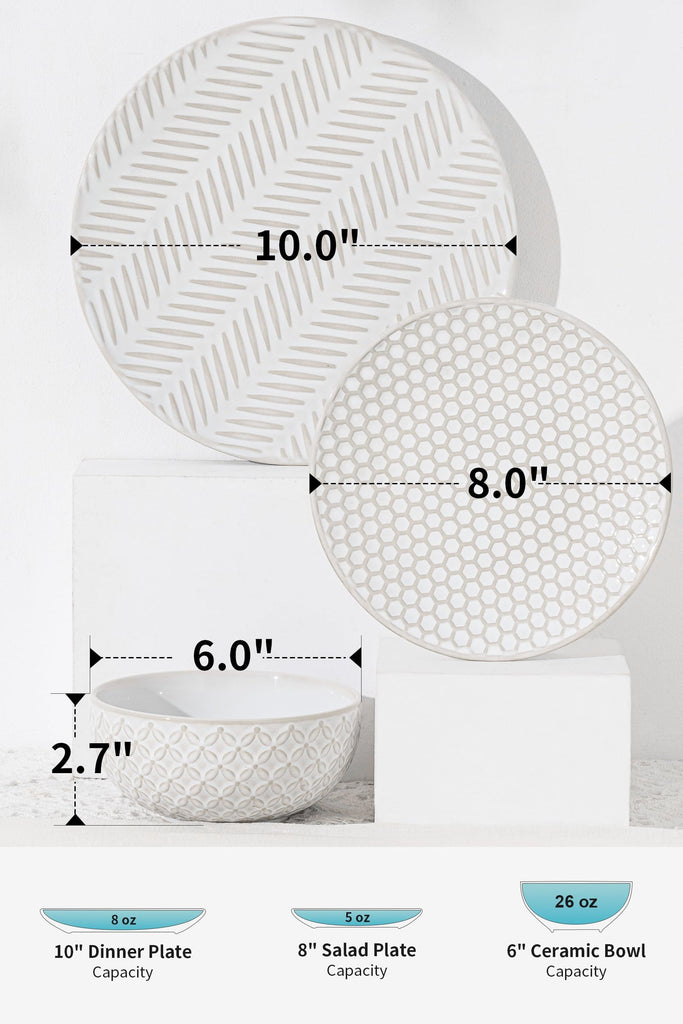 12 Piece Dinnerware Sets for 4, Premium Stoneware Plates and Bowls Sets of 12 with soup bowls, Microwave & Dishwasher
