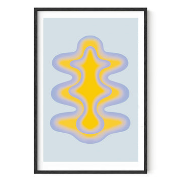 Abstract Wall Art - Blue and Yellow Shape Poster, Minimalist Geometric Print, Modern Vintage-Inspired Decor (Black