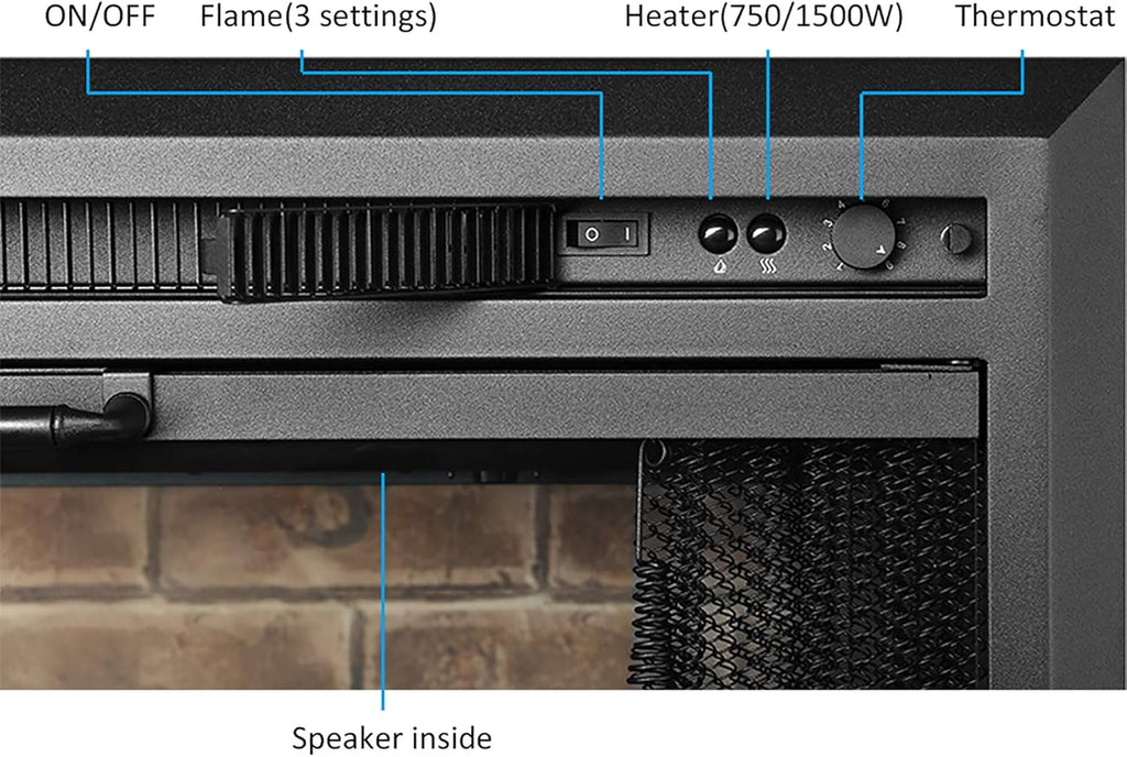 26 Inch Electric Fireplace Insert with Glass Door, Mesh Screen, Fire Crackling Sound, 750W/1500W Freestanding Heater, Black