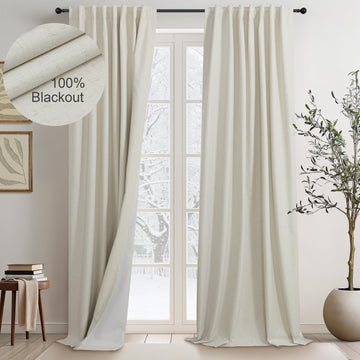 Long Black Out Curtains 108 Inch Length 2 Panel Complete Blackout Full Light Blocking Heat Winter Cold Thermal