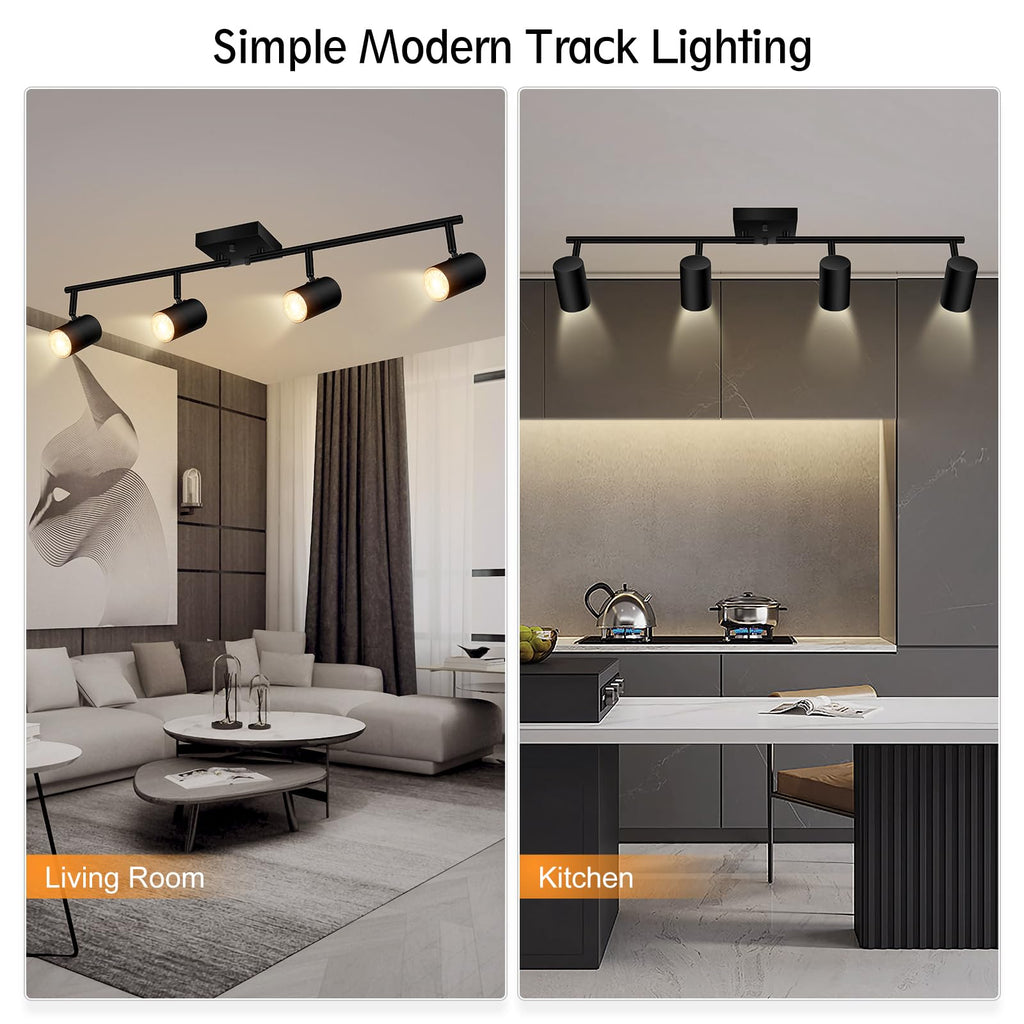 4 Light Track Lighting Fixtures Ceiling, Matte Black Track Lights Ceiling with Flexibly Rotatable Light Heads, Modern