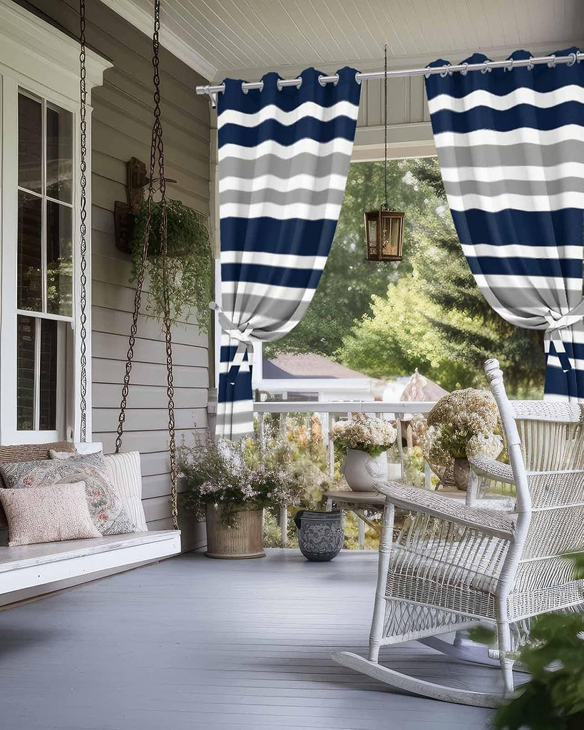 Outdoor Curtains Waterproof, Navy Blue Privacy Screen Outdoor Front Porch Decor, Grommet Outside Curtains for Porch