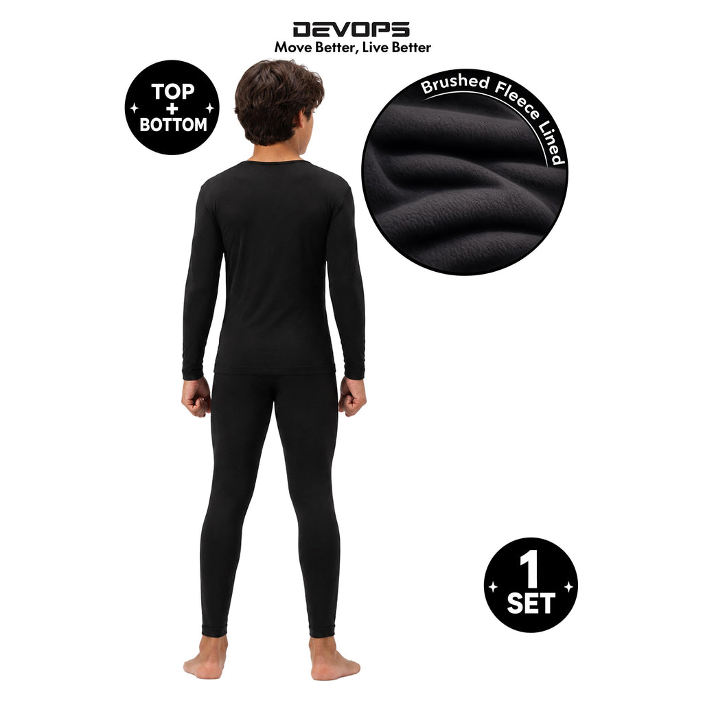 Kids Thermal Underwear Set Long Johns for Boys and Girls Black