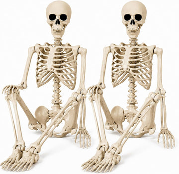 36" Halloween Skeleton - 3 ft Life Size Human Skeleton with Posable Joints - Spooky Scary Plastic Full Body - Set of 2