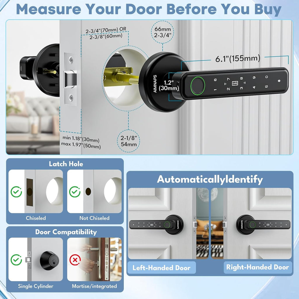 Fingerprint Door Lock, Door Locks , Keyless Entry Door Knob with Handle,Generate Passcode App Remotely-Smart Door