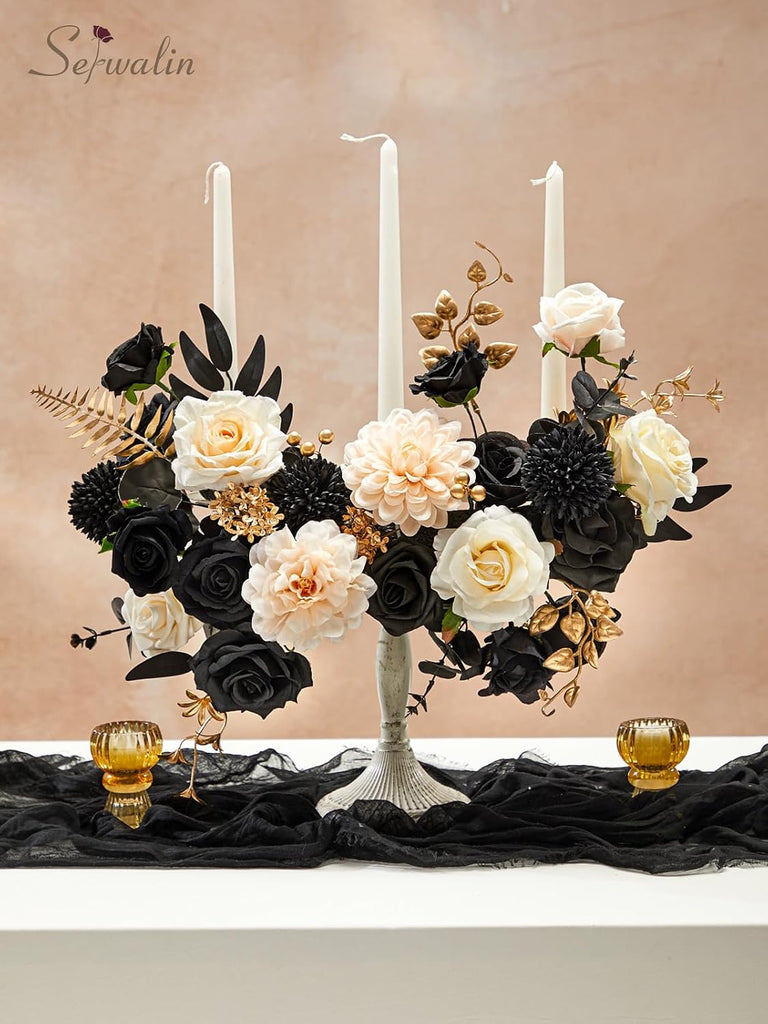 Artificial Flowers Black Gold Champagne Silk Flowers for Wedding