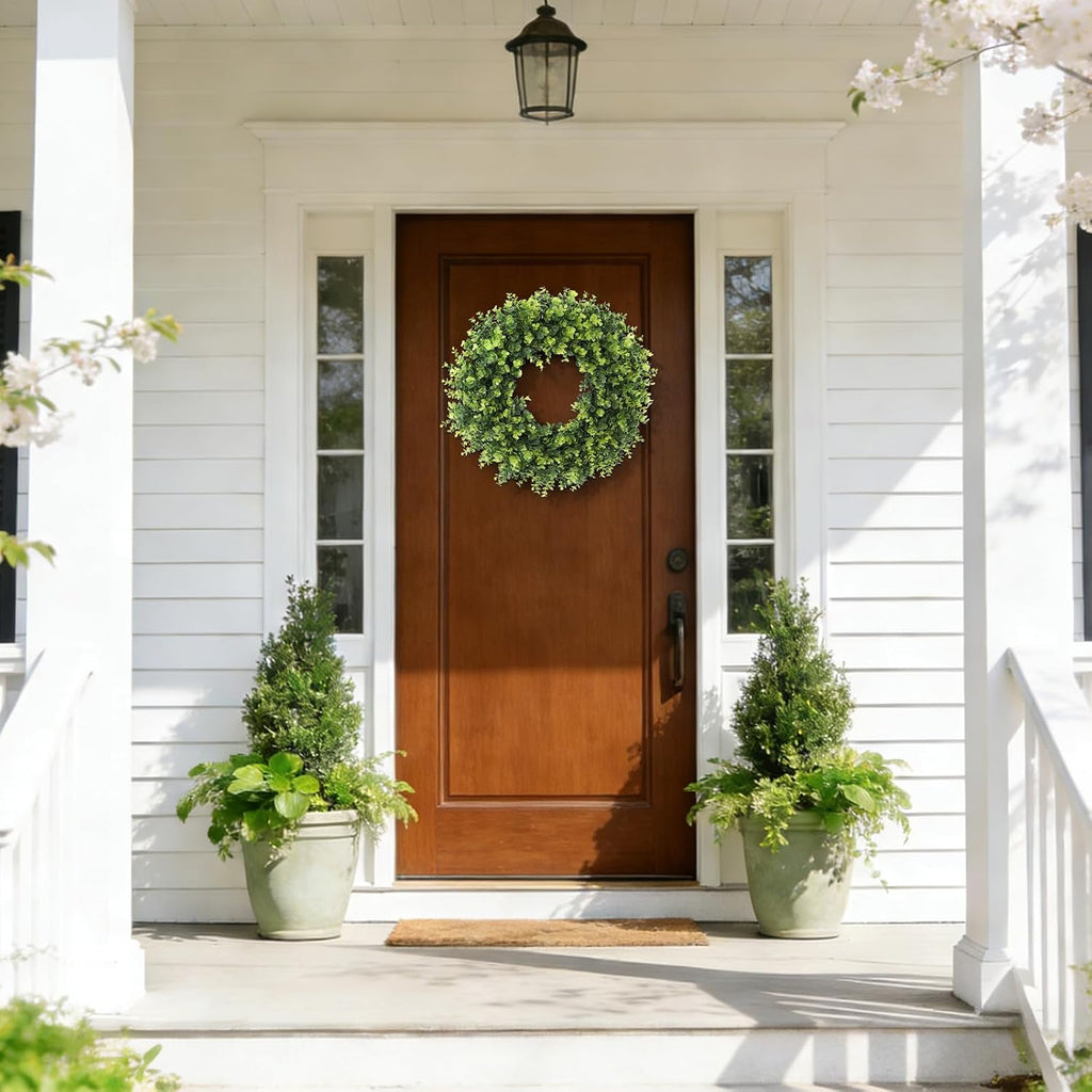 26'' Boxwood Wreath for Front Door, Artificial Boxwood Leaves Wreath for Spring and Summer, Indoor Outdoor Wall