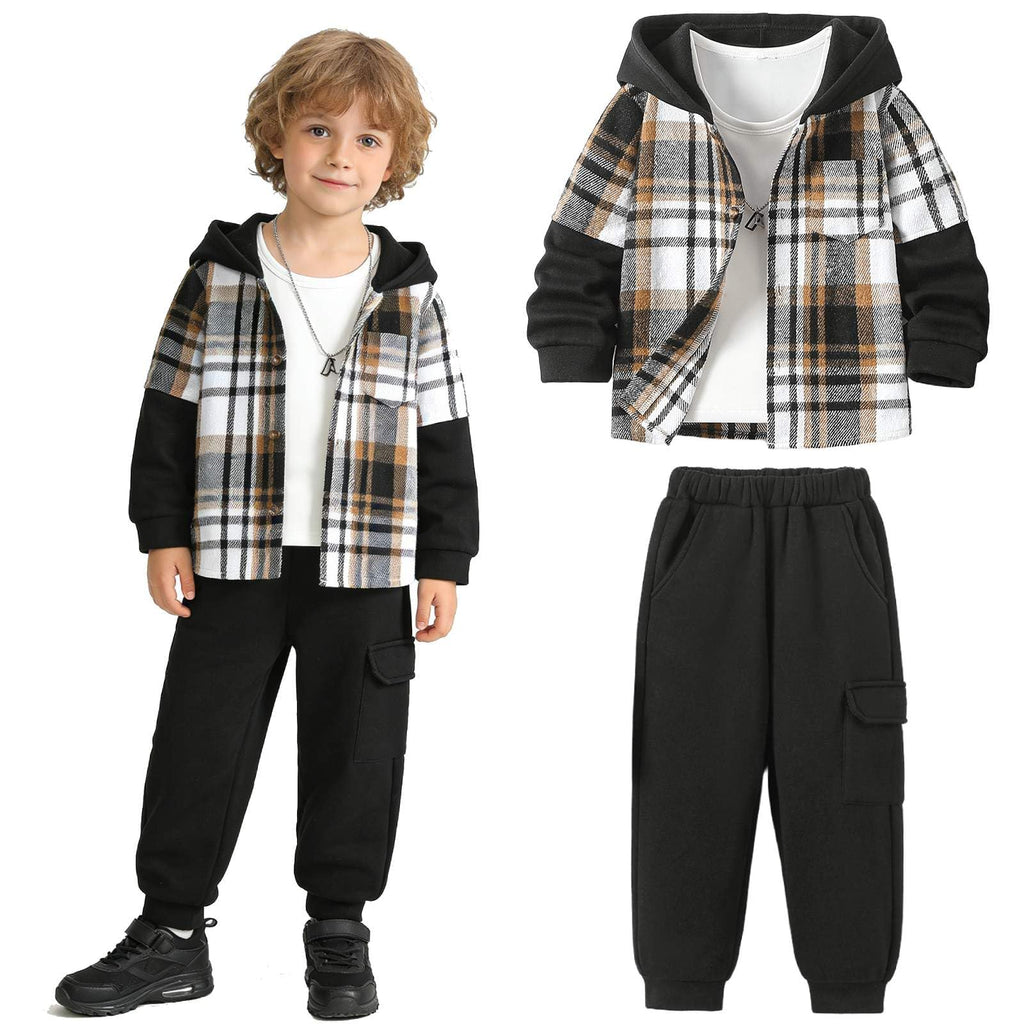 Toddler Boys Plaid Flannel Shirt Pants Set 2 Piece Outfit Button Down Casual Cotton Soft Spring Fall Winter