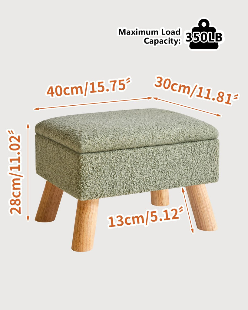 Storage Ottoman, Small Foot Stool Ottoman with Storage, Teddy Velvet