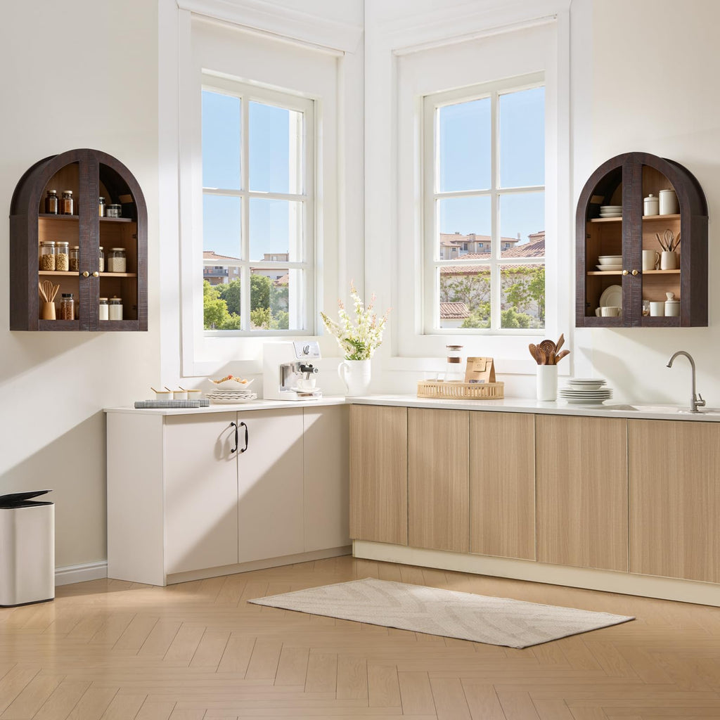 Bathroom Arched Wall Cabinet Medicine Cabinet, 23.5×31.4 Inch Bathroom Cabinet Wall Mount with Glass Doors &