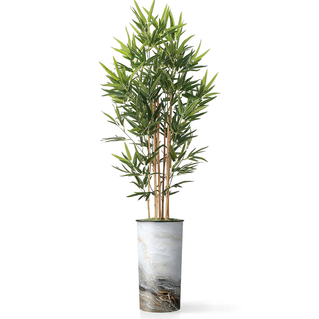 Tree in Modern Granite Effect Planter, Fake Bamboo Silk Tree for Indoor and Outdoor Home Decoration - 70" Overall